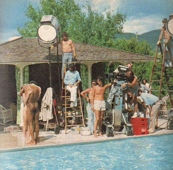Shooting the pool scene, featuring Bernie Casey
